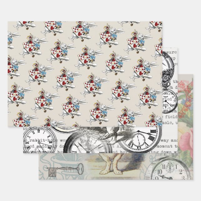 Feuille De Papier Cadeau White Rabbit Alice Wonderland Hearts (Lot)