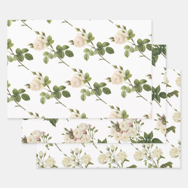 Feuille De Papier Cadeau White Rose Pattern (Lot)