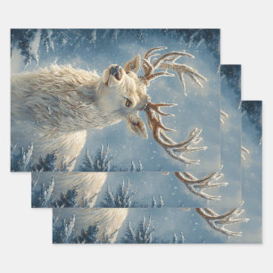Feuille De Papier Cadeau White Stag Portrait Mysar Winter Art