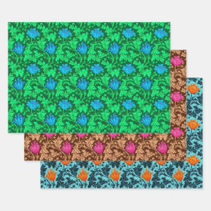 Feuille De Papier Cadeau William Morris Anemone, vert, Brown et bleu