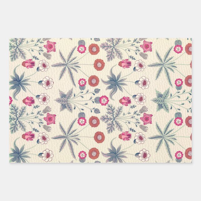Feuille De Papier Cadeau William Morris Daisy Motif floral Orange rouge (Devant)