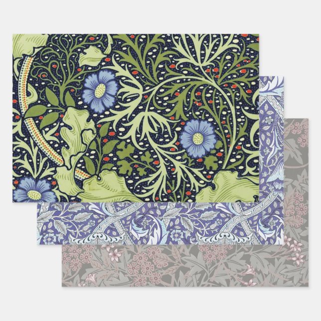 Feuille De Papier Cadeau William Morris Fleur d'antiquité aux algues marine (Lot)