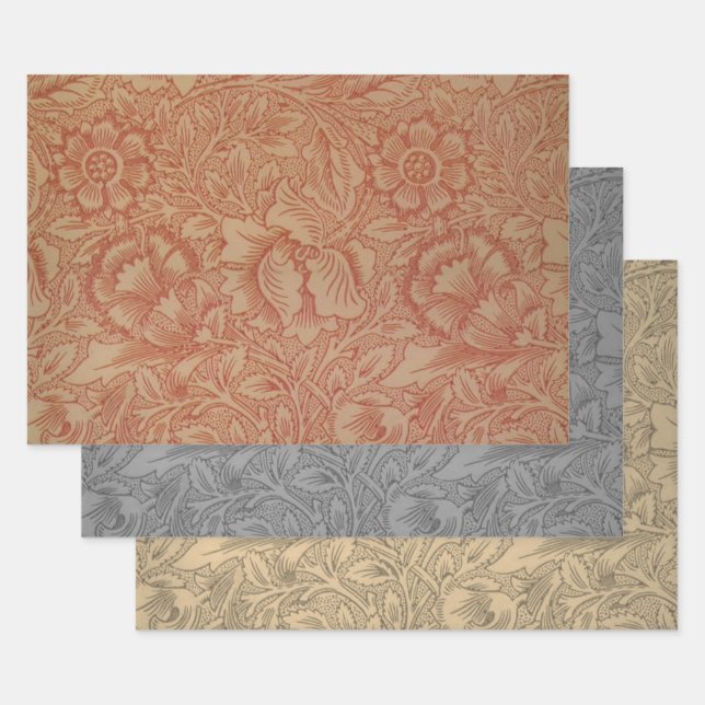 Feuille De Papier Cadeau William Morris Fleur de pavot rose Floral (Lot)