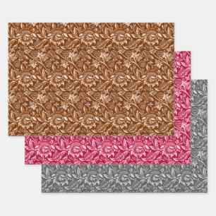 Feuille De Papier Cadeau William Morris Fleurs de soleil, Brown, rose, gris