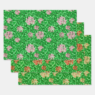 Feuille De Papier Cadeau William Morris Honeysuckle, Rose. Rouge, Pêche