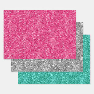 Feuille De Papier Cadeau William Morris Indian, Fuchsia Pink, Grey, Aqua