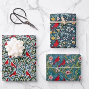 Feuille De Papier Cadeau William Morris Inspiré Cardinaux, Vins & Fleurs