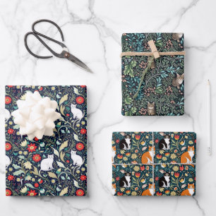 Feuille De Papier Cadeau William Morris Inspirés Chats Vins & Fleurs