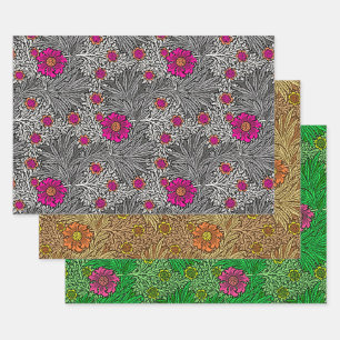 Feuille De Papier Cadeau William Morris Marigold, Vert, Brown et gris