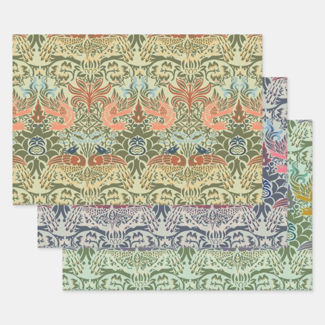 Feuille De Papier Cadeau William Morris Peacock et Dragon (Lot)