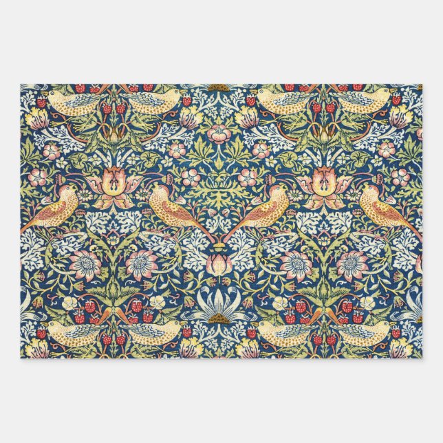 Feuille De Papier Cadeau William Morris Strawberry Thief Oiseau Floral (Devant)