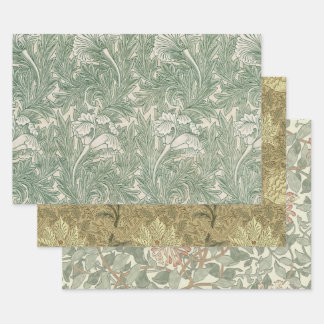 Feuille De Papier Cadeau William Morris tulip fond textile vert