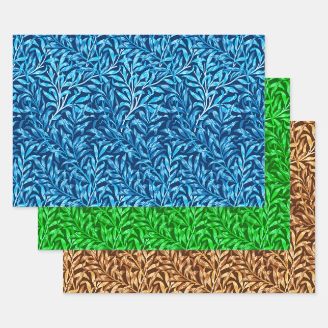 Feuille De Papier Cadeau William Morris Willow, bleu, vert et Brown (Lot)