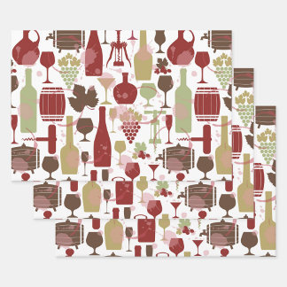 Feuille De Papier Cadeau Wine Bottles Wrapping Paper Flat Sheet Set of 3