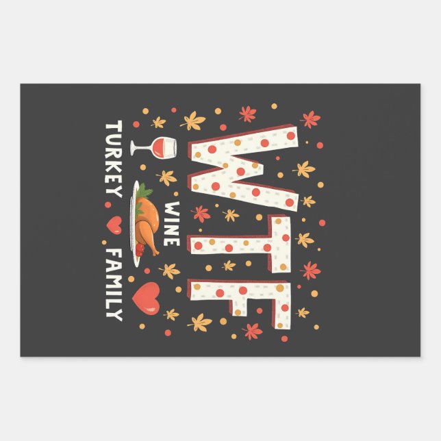 Feuille De Papier Cadeau WIne Turquie Famille drôle Thanksgiving (Devant)