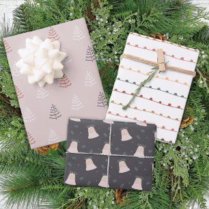 Feuille De Papier Cadeau Winter Bells Trees Moderne Pastel Noël