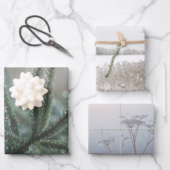 Feuille De Papier Cadeau Winter nature, set of 3 different art photos (Recto)