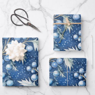 Feuille De Papier Cadeau Winter Wonderland : Arbre de Noël bleu et blanc