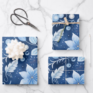 Feuille De Papier Cadeau Winter Wonderland : Arbre de Noël bleu et blanc