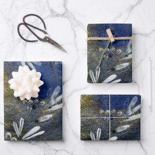 Feuille De Papier Cadeau Winterberry Gold Sun Sapphire Blue Dawn