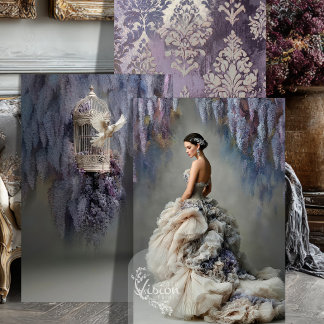 Feuille De Papier Cadeau Wisteria Dove Lavande Robe de bal en cage à oiseau