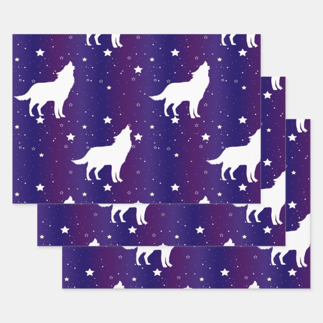 Feuille De Papier Cadeau Wolf Silhouette Starry Night Galaxy Lover Univers (Lot)