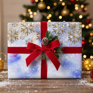 Feuille De Papier Cadeau Wonderland d'hiver Avec Glitt Or Flammes De Neige