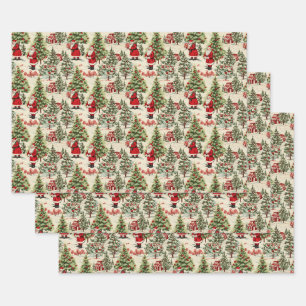 Feuille De Papier Cadeau Wonderland d'hiver Père Noël et arbres de Noël 2