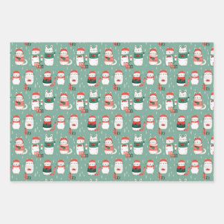 Feuille De Papier Cadeau Wonderland hivernal des chats