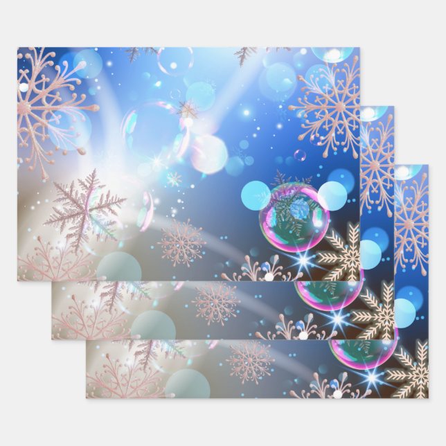 Feuille De Papier Cadeau Wonderland Snowflakes Éclairage Et Bulles (Lot)