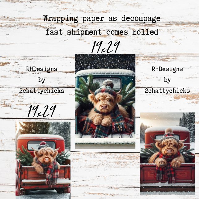 Feuille De Papier Cadeau Wrapping Paper Decoupage 3 Highland Cow Set  (Créateur téléchargé)