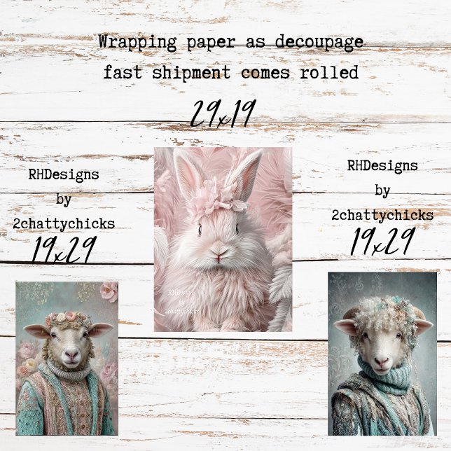 Feuille De Papier Cadeau Wrapping Paper Decoupage Spring Lamb Pink Rabbit  (Créateur téléchargé)
