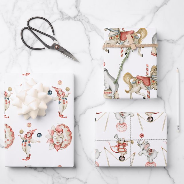 Feuille De Papier Cadeau Wrapping Paper Sheets - Circus Fair Carnival Clown (Recto)