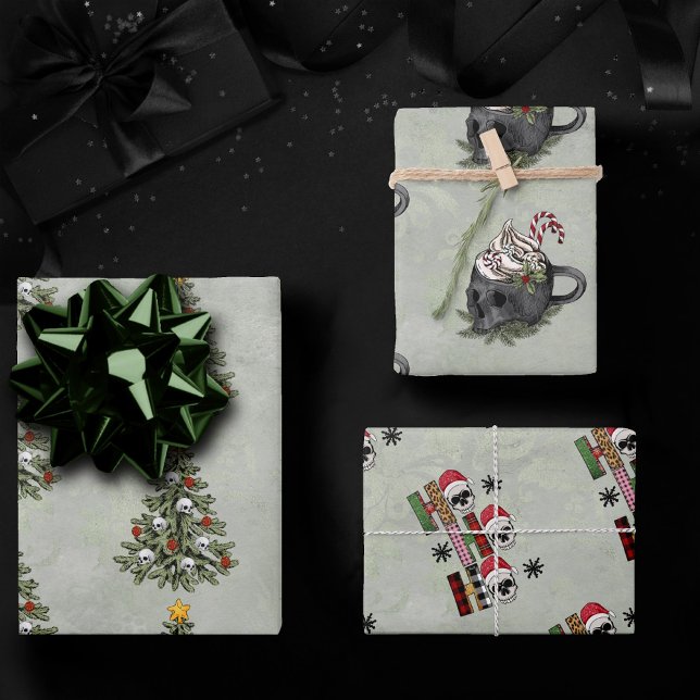 Feuille De Papier Cadeau XMAS déplaisant | Arbre très gothique et Mug crâne (Créateur téléchargé)