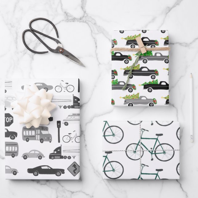 Feuille De Papier Cadeau Xmas Traffic Cars Camions Vélos Variété Pack (Recto)