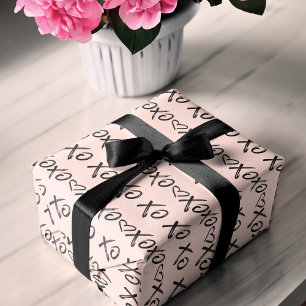 Feuille De Papier Cadeau XOXO Boîtes & Baisers Brush Script Noir & Rose