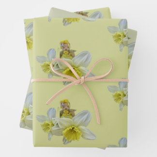 Feuille De Papier Cadeau Yellow flowers teddy bears floral narcissus baby