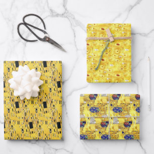 Feuille De Papier Cadeau Yellow Gold Gustav Klimt Motif Carrés Ovals