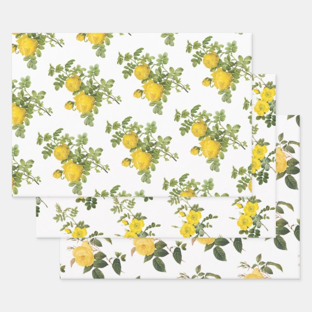 Feuille De Papier Cadeau Yellow Rose Pattern (Lot)