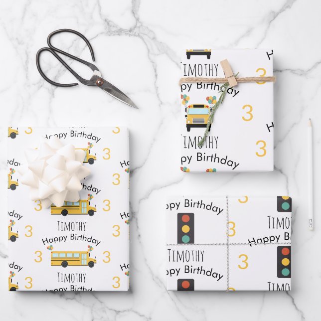 Feuille De Papier Cadeau Yellow School Bus Kids Birthday Party (Recto)