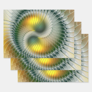 Feuille De Papier Cadeau Yin Yang Vert Jaune Abstrait coloré Fractal