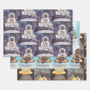 Feuille De Papier Cadeau Yoga Pose Astronaut 3 Aquarelles originales
