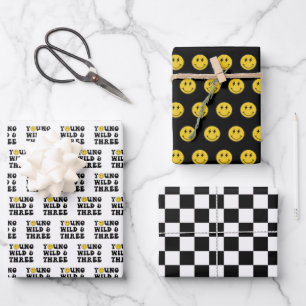 Feuille De Papier Cadeau Young Wild et Three Boy 3e fête d'anniversaire