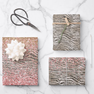 Feuille De Papier Cadeau Zebra, Parties scintillant brillante rose or