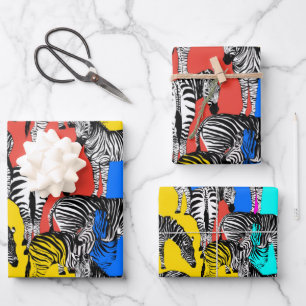 Feuille De Papier Cadeau Zèbre, pop art coloré, abstrait, animaux         
