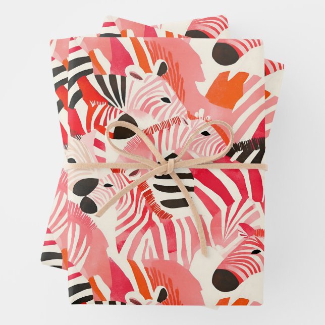 Feuille De Papier Cadeau Zèbres Abstraits en rose (En situation)