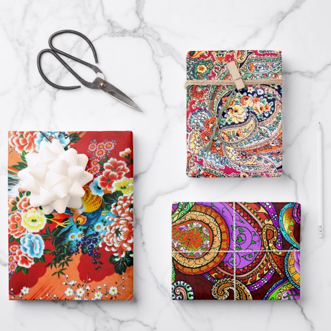 Feuille De Papier Cadeau Zsa Zsa Paisley, Mah Jongg et Melange (Recto)