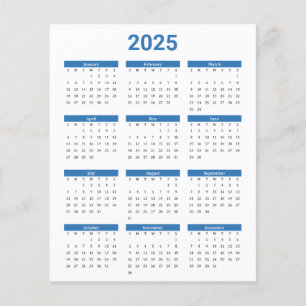 Feuille de papier Calendrier 2025 bleu et blanc