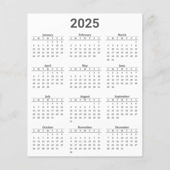 Feuille de papier Calendrier annuel 2025 Gris et b (Devant)