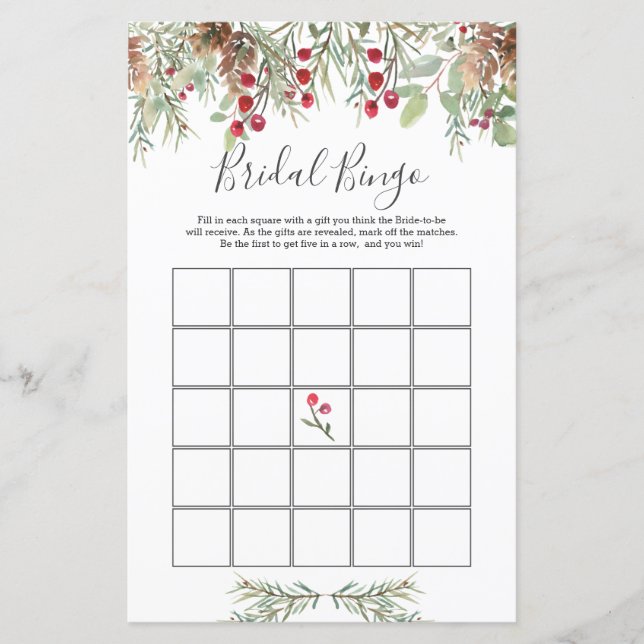 Feuille de papier de jeu de bingo nuptiale hiver v (Devant)